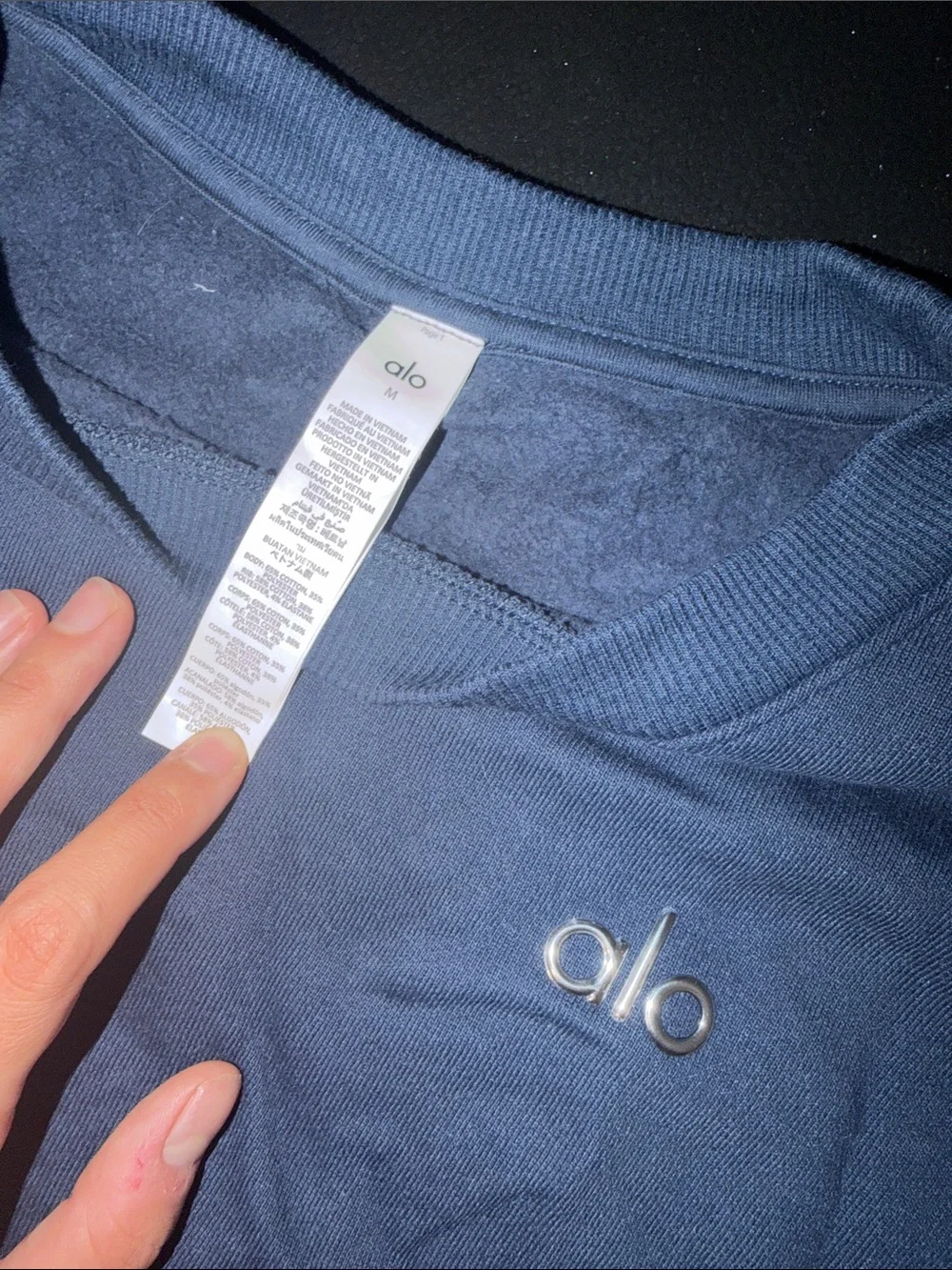 Alo Yoga fleece crewneck sweatshirt navy medium